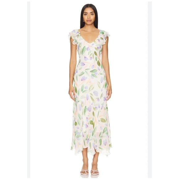 New Revolve ASTR Wisteria Dress Chiffon Maxi Dress Floral Size Large - Picture 1 of 5